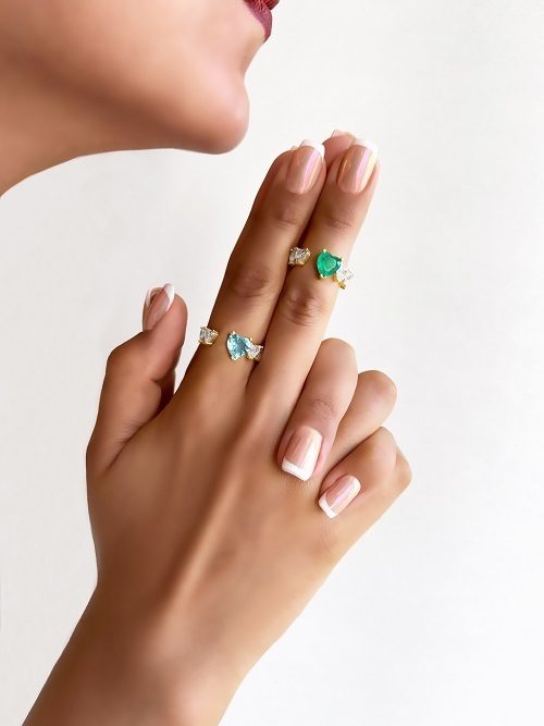 انگشتر قلب نقره سنگ آکوآمارین آبی و سبز R1263