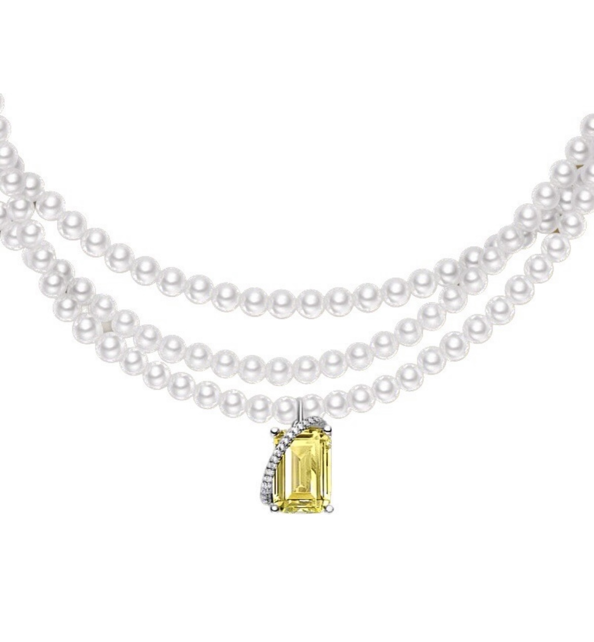 گردنبند مروارید پرورشی و سنگ سیترین نقره N833